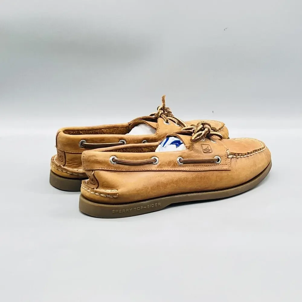Sperry Shoes Mens 9 Brown Leather Top Sider Boat Deck Moc Toe Casual Comfort
